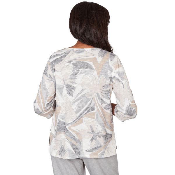 Petite Alfred Dunner Comfort & Joy Leaf V Neck Blouse