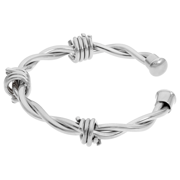 Mens Lynx Stainless Steel Barb Wire Cuff Bangle Bracelet