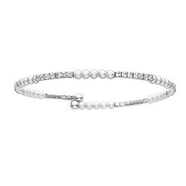 Rhodium Plated Simulated White Pearl & Crystal Bracelet
