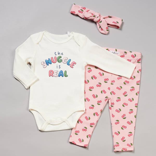 Baby Girl &#40;NB-9M&#41; Wild Child 3pc. Snuggle Cherry Bodysuit Set - image 
