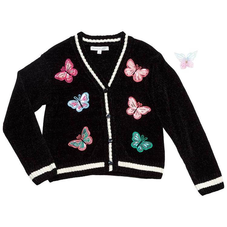 Girls (7-12) BTween(R) Long Sleeve Butterfly Chenille Cardigan