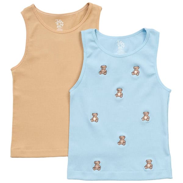 Girls (7-16) Jolie & Joy 2pk. Teddy Bear/Solid Seamless Tank Tops - image 
