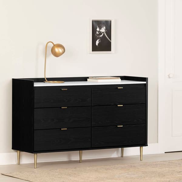 South Shore Hype 6-Drawer Double Dresser w/Faux Carrara Marble