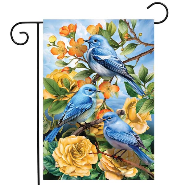 Briarwood Lane Bluebirds & Roses Garden Flag - image 