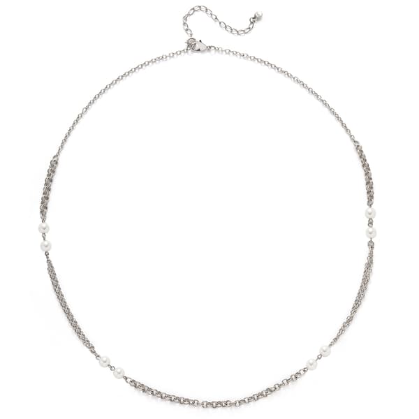 Wearable Art Silver-Tone Chain Link & Pearl Necklace - image 