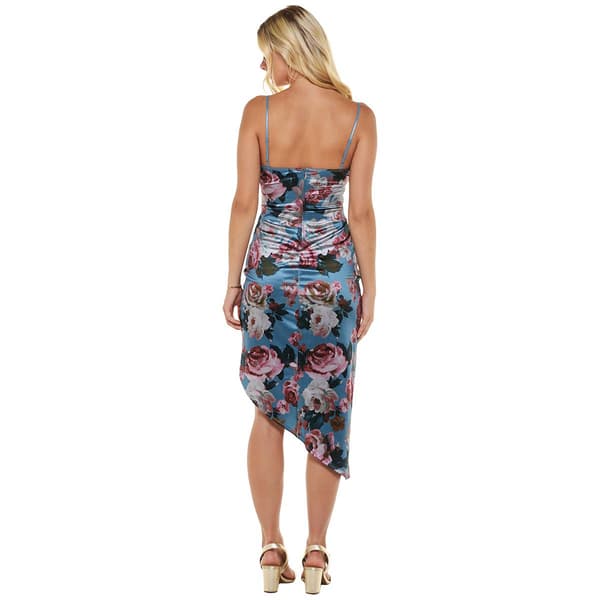 Juniors Emerald Sundae Floral Satin Asymmetrical Hem Midi Dress