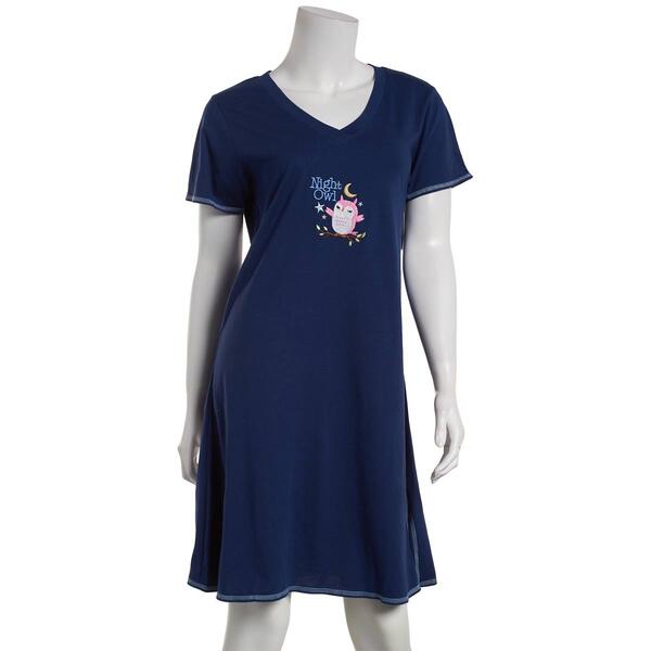 Womens Rene Rofe Short Sleeve Night Owl Embroidered Nightshirt - image 