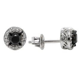 Diamond Classics&#40;tm&#41; Black & White Diamond Halo Stud Earrings