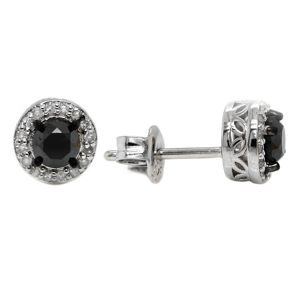 Diamond Classics&#40;tm&#41; Black & White Diamond Halo Stud Earrings - image 