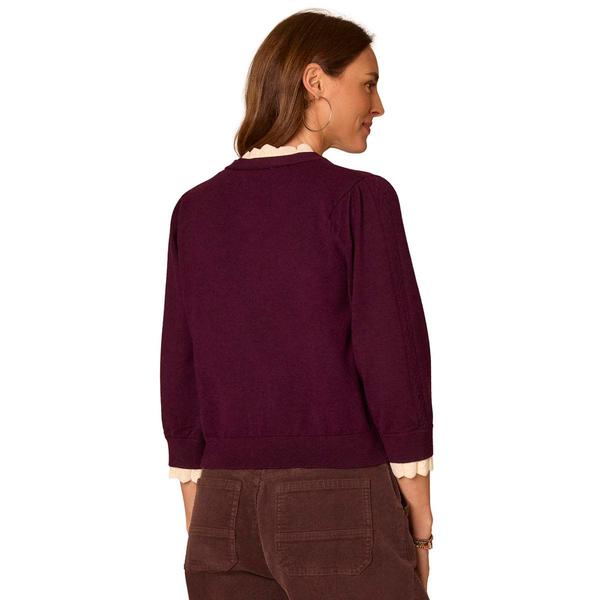Womens Democracy 3/4 Sleeve Scallop Edge Solid Cardigan