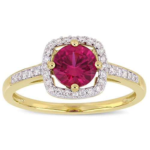 Gemstone Classics™ 10kt. Gold & Ruby Square Halo Ring