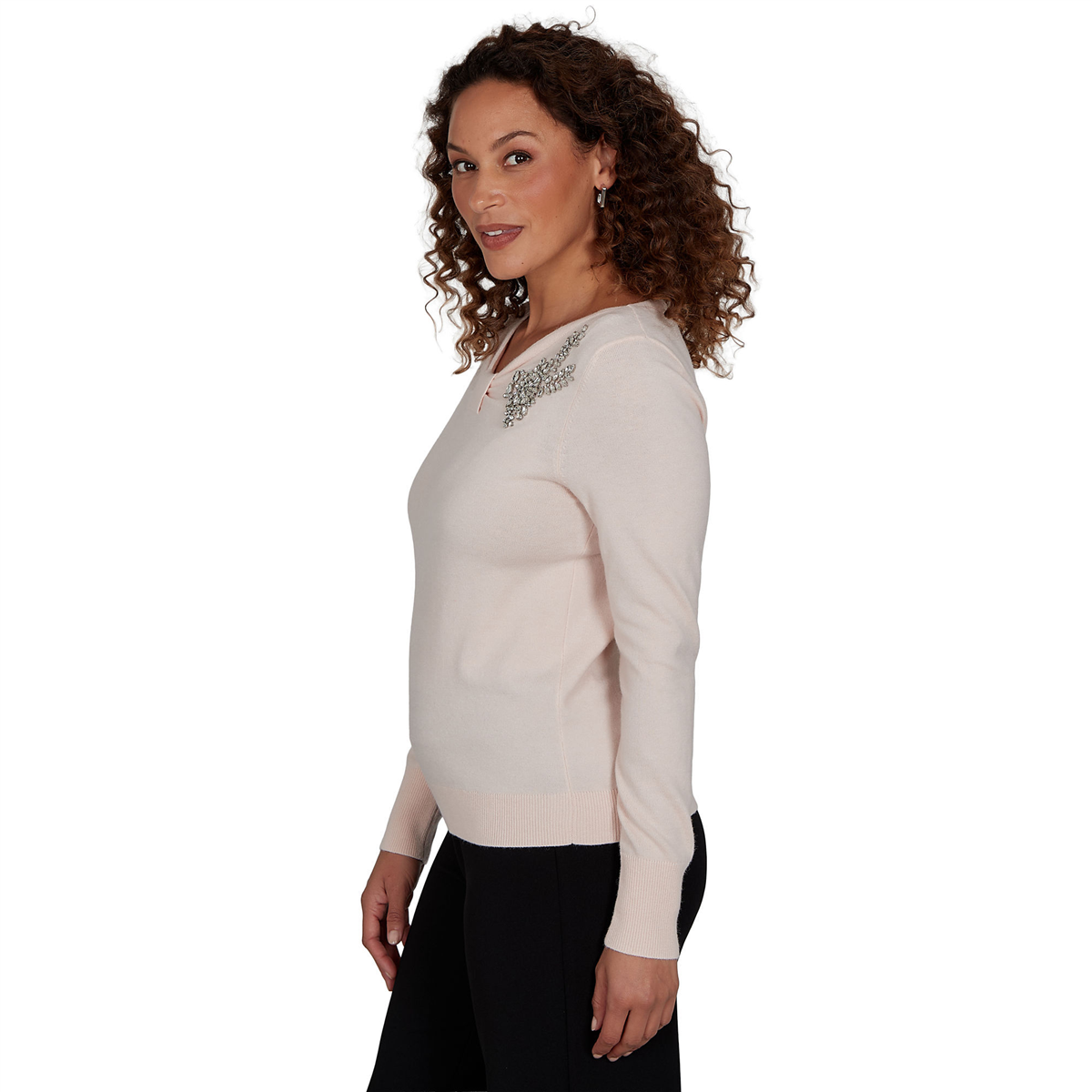 Petite Emaline Soiree Long Sleeve V-Neck Embellished Sweater