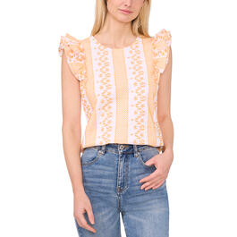 Womens Cece Ruffle Trim Sleeve Stripe Embroidered Top