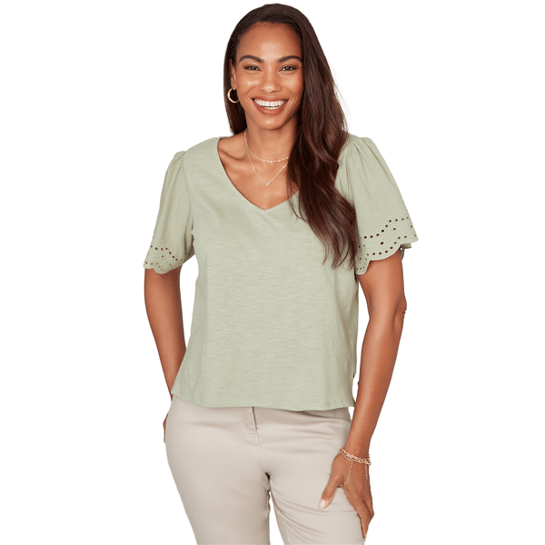 Womens Ruby Rd. Seas The Day Short Flutter Sleeve Blouse - image 