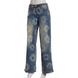 Juniors Madden Girl 90''s Wide Leg Discharge Print Flower Jeans