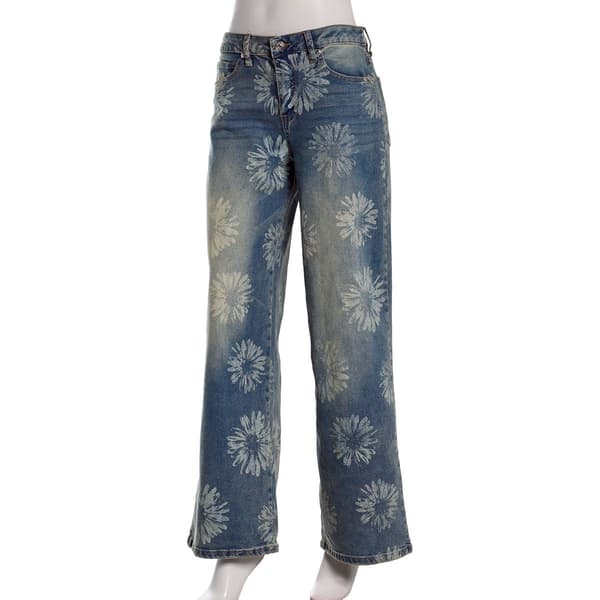 Juniors Madden Girl 90''s Wide Leg Discharge Print Flower Jeans