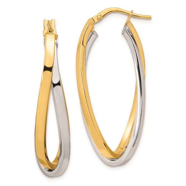Gold Classics(tm) 14kt. Two-Tone Oval Double Hoop Earrings - image 