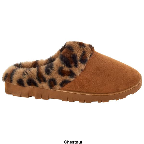 Womens Ella & Joy Leopard Faux Fur Slippers