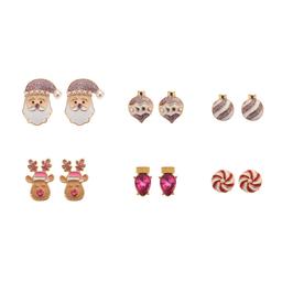 6pc. Gold/Purple/Pink Festive Stud Earring Set