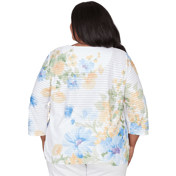 Plus Size Alfred Dunner Classics 3/4 Sleeve Floral Stripe Blouse