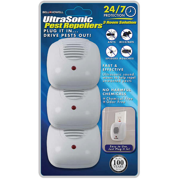 As Seen On TV Bell + Howell 3pk. Ultrasonic Pest Repeller - image 