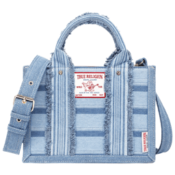 True Religion Multi-Stripe Denim Modern Tote With Crossbody Strap