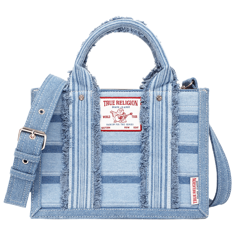 True Religion Multi-Stripe Denim Modern Tote With Crossbody Strap