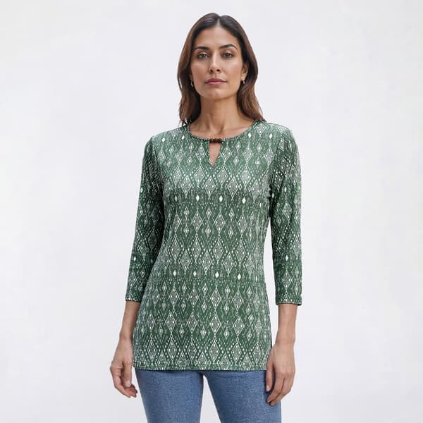 Womens Emily Daniels Ikat Beaded Keyhole Neck Blouse - image 