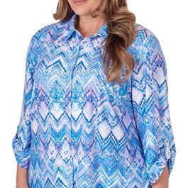 Plus Size Alfred Dunner Summer Breeze Zigzag Casual Button Down