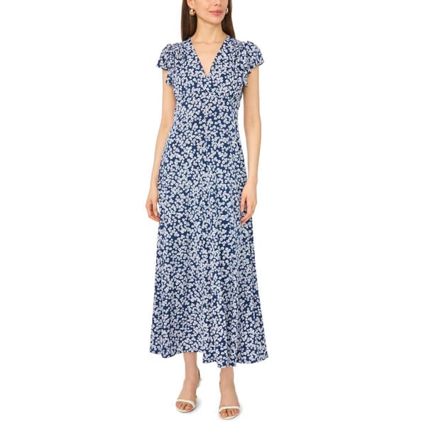 Petite MSK Flutter Sleeve V Neck Ditsy Floral Midi Dress - image 