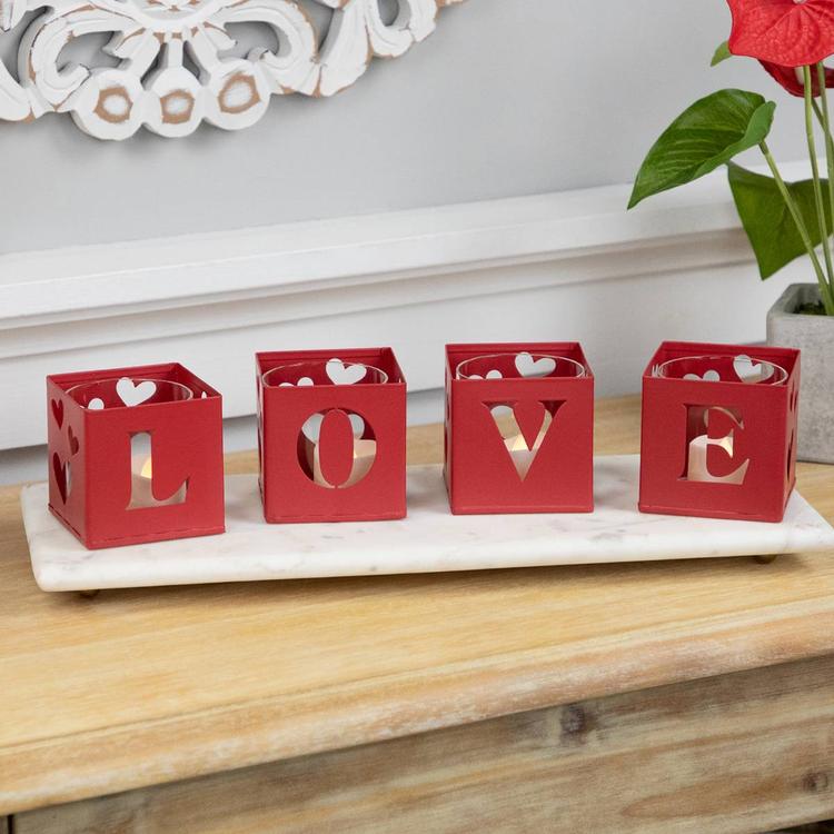 Northlight Seasonal Valentine''s Day Red Candle Holders - Set of 4