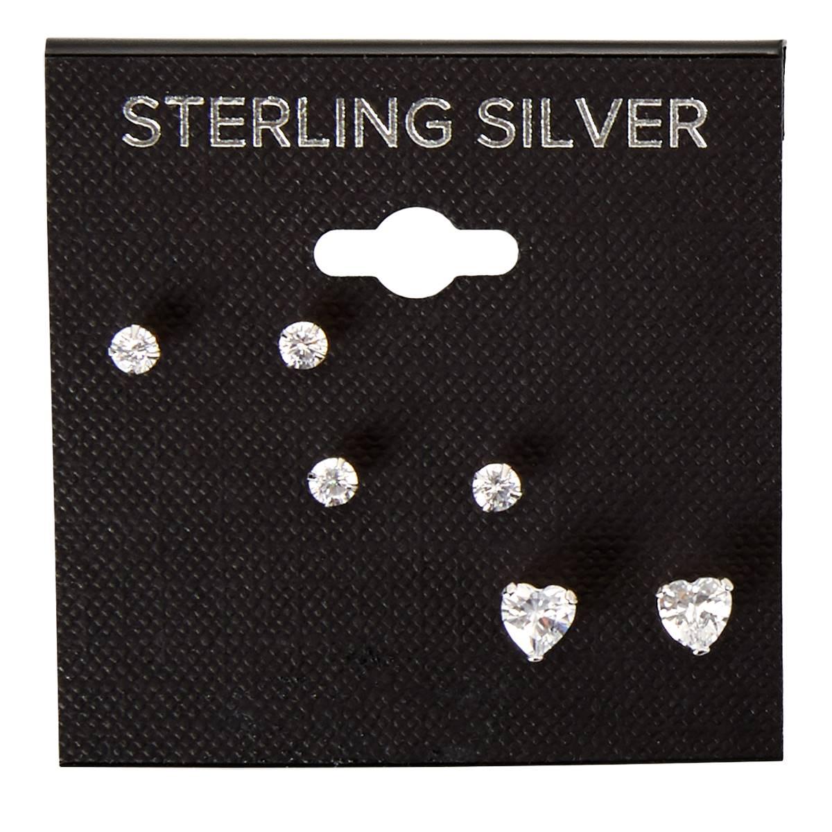 3pr. Sterling Silver Stud Earrings Set