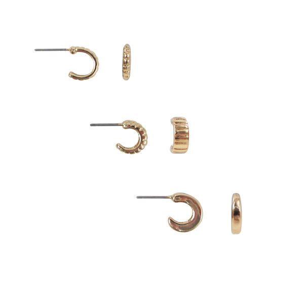 Freedom Gold-Tone Cuff Trio Post Hoop Earrings - image 
