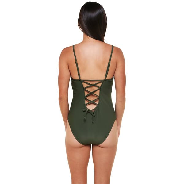 Juniors Cyn & Luca Lace-Up Back Ribbed One Piece Swimsuit