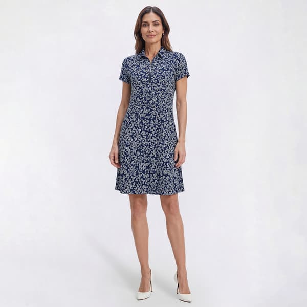 Womens MSK Short Sleeve Floral 1/2 Zip Neck Shift Dress - image 