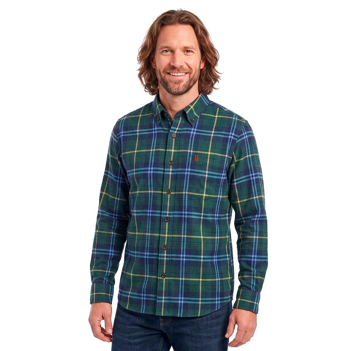 Mens IZOD(R) Long Sleeve Stratton Flannel Shirt - Dark Green