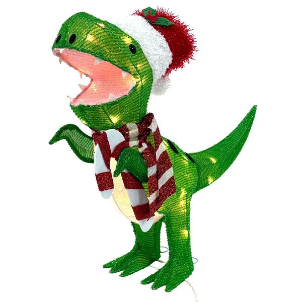 Pre-Lit Dinosaur with Stocking Hat & Scarf Sculpture