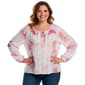 Plus Size Zac & Rachel Floral Bracelet Sleeve Tie Neck Blouse - image 1