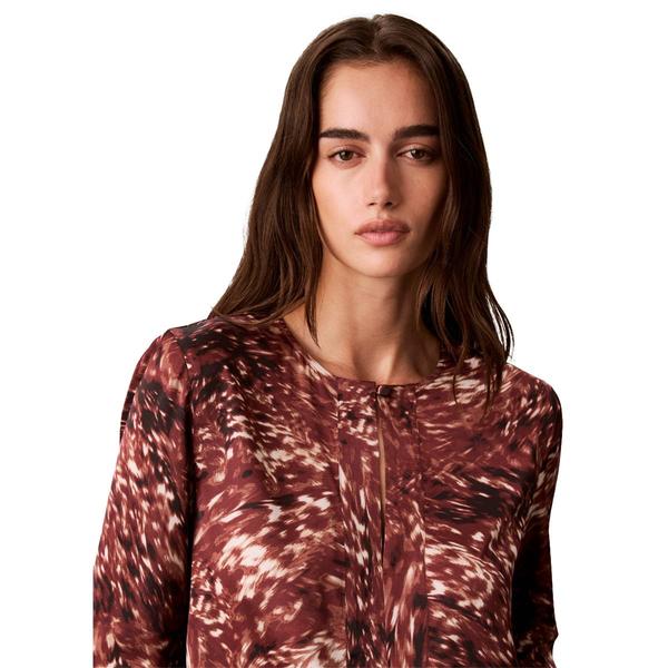 Womens Calvin Klein Long Sleeve Keyhole Neck Abstract Blur Blouse