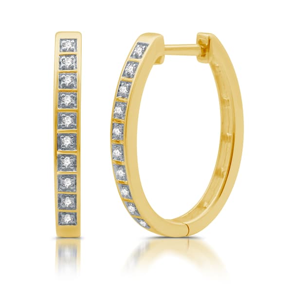 Diamond Classics&#40;tm&#41; 1/10ct Diamond Gold & Silver Hoop Earrings - image 