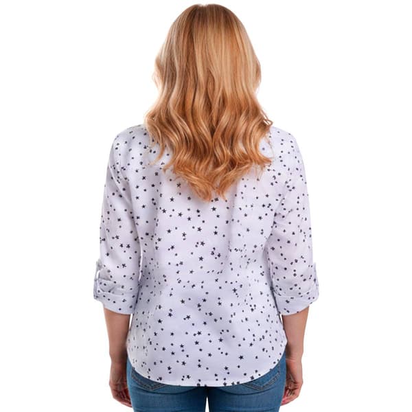 Petite Emily Daniels 3/4 Sleeve Star Roll Tab Sleeve Button Down