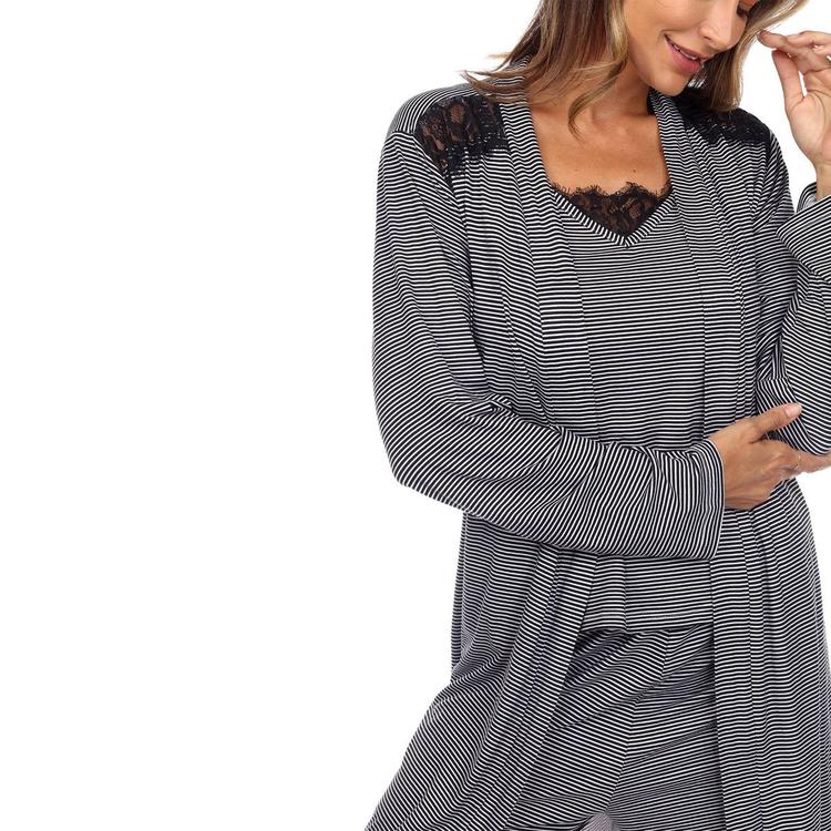 Womens White Mark 3pc. Striped Pajama and Robe Set