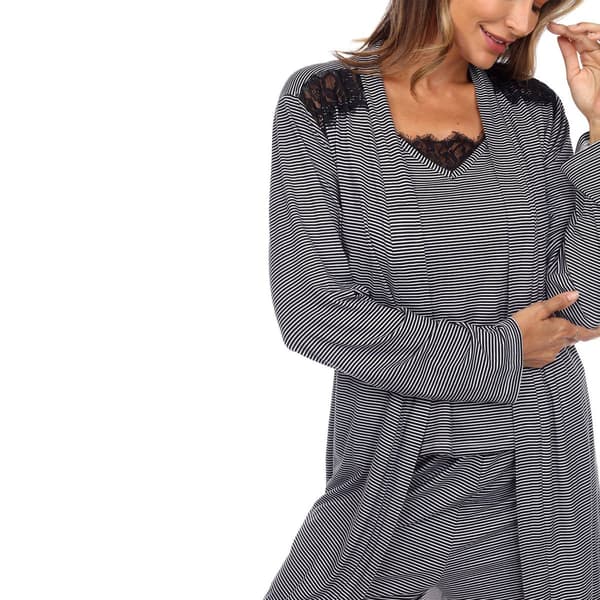 Womens White Mark 3pc. Striped Pajama and Robe Set