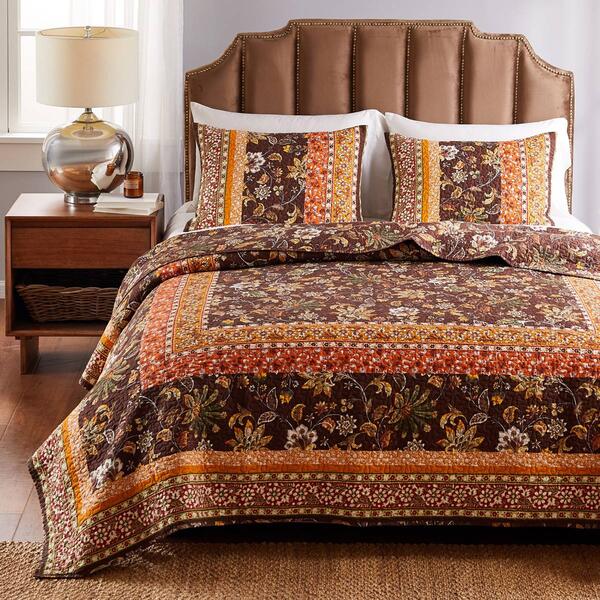 Greenland Home Fashions&#40;tm&#41; Audrey Tropical Chocolate Quilt Set - image 
