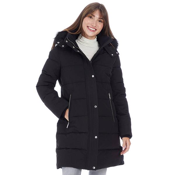Womens Nine West Long Heavyweight Puffer Coat with Faux Fur Hood