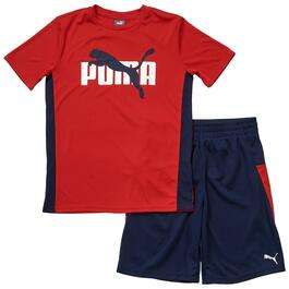 Boys &#40;8-20&#41; Puma 2pc. Color Block Tee & Shorts Set - Medium Red