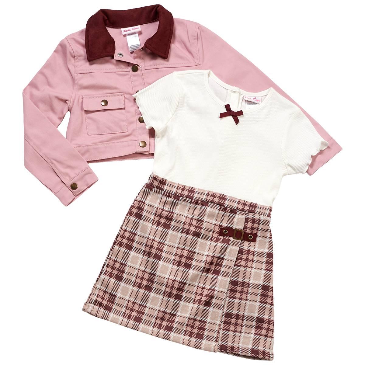Girls (4-6x) Little Lass® 2pc. Twill Jacket w/ Plaid Skirt Dress