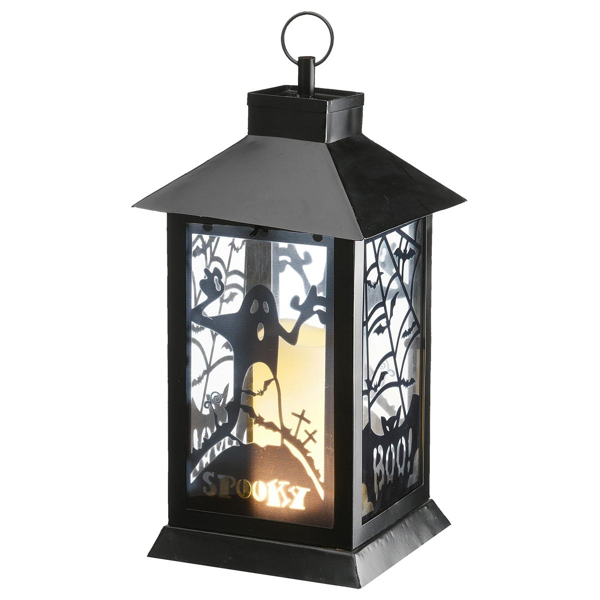 National Tree 16in. Black Halloween Ghost Lantern