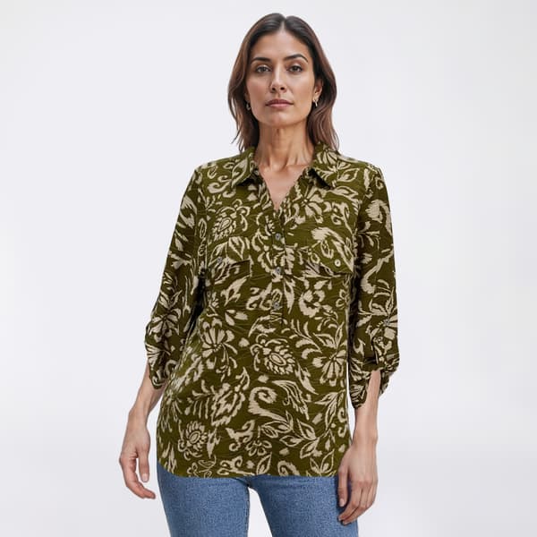 Womens Emily Daniels 3/4 Sleeve Floral Jacquard Blouse