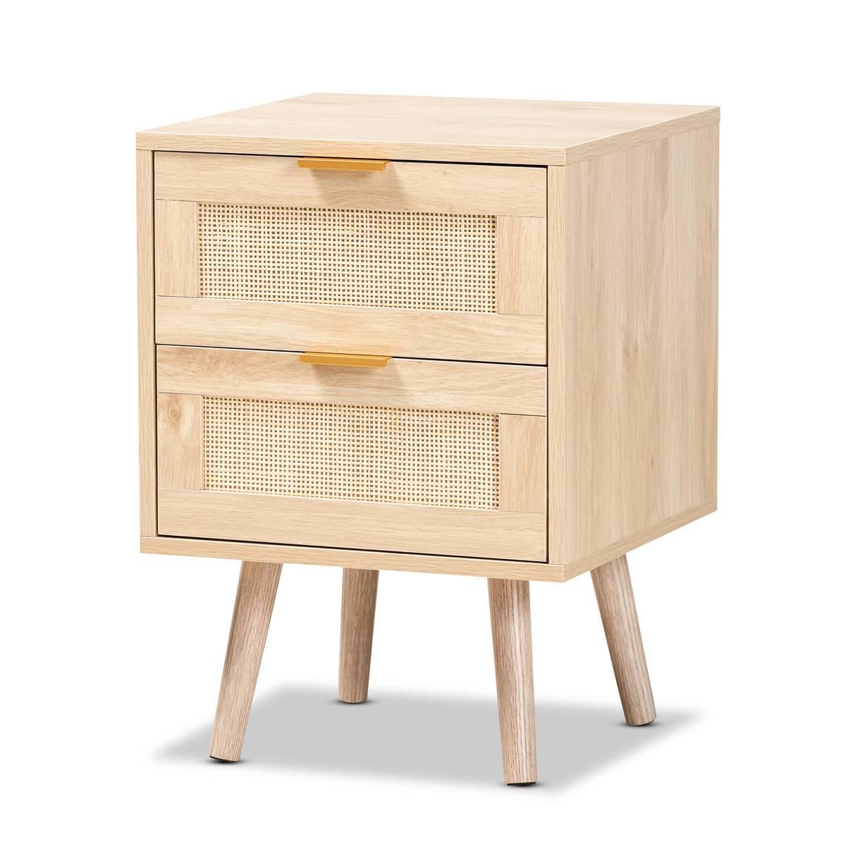 Baxton Studio Baird Oak Brown Wood/Rattan 2-Drawer...